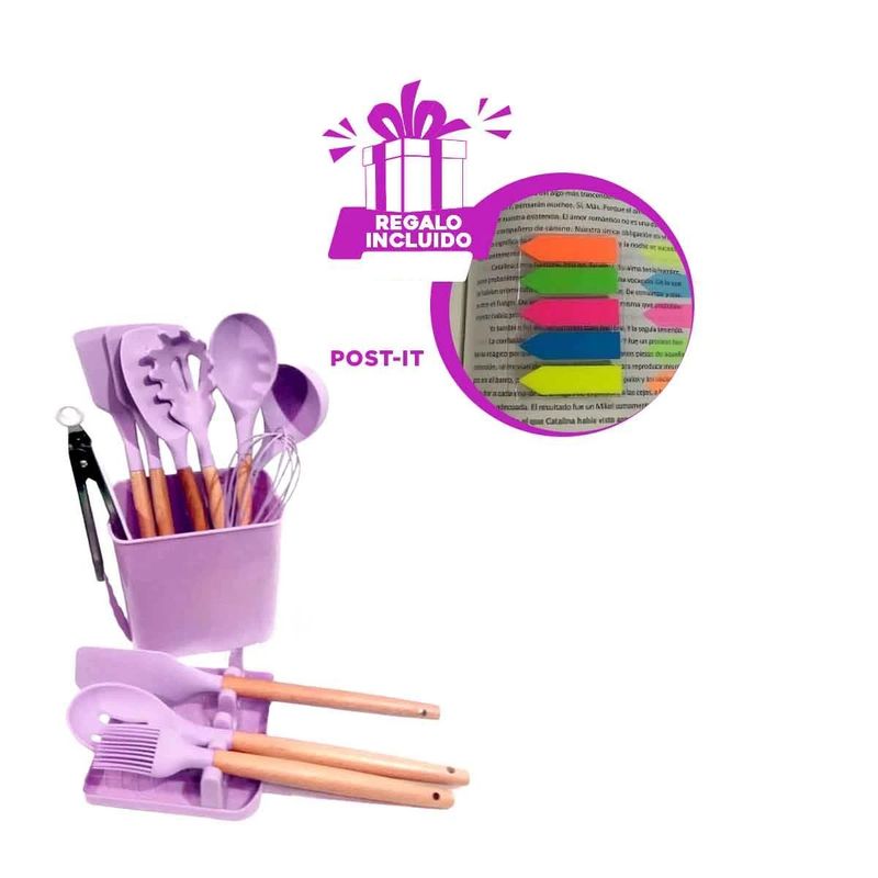 GENERICO - Pack4 Set11 Cucharones para Chef Lila Y+Banderitas Adhesivas