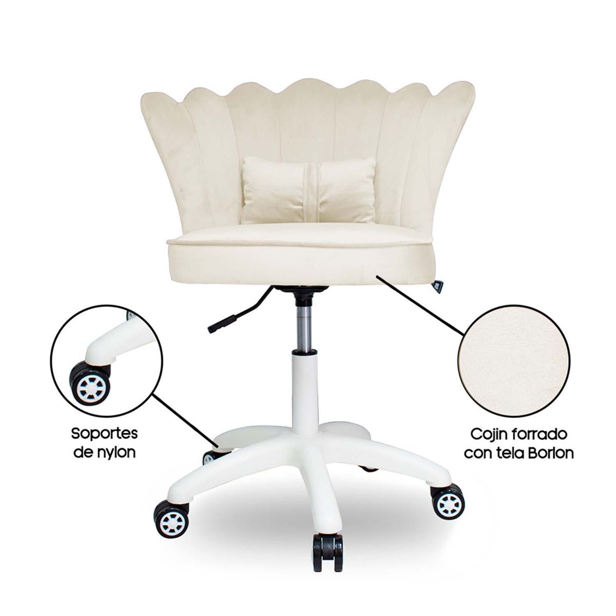 INIUS - Silla Tocador Ergonomica - Elif Blanco Champagne