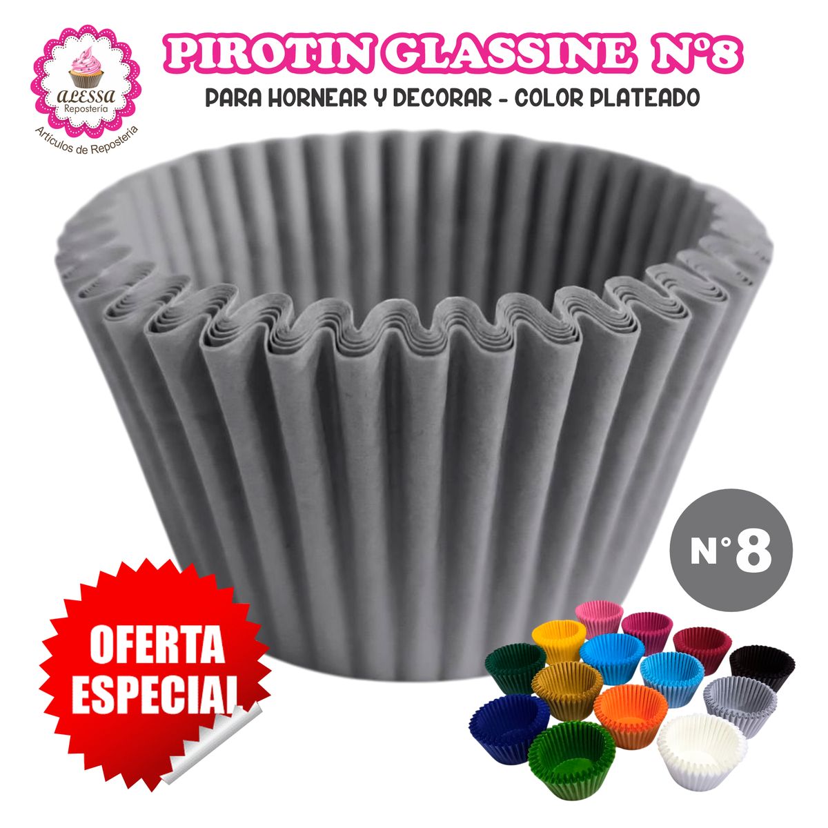 GENERICO - Pirotin a la Grasa Horneable Plateado N°8 Repostería 1000 unidades