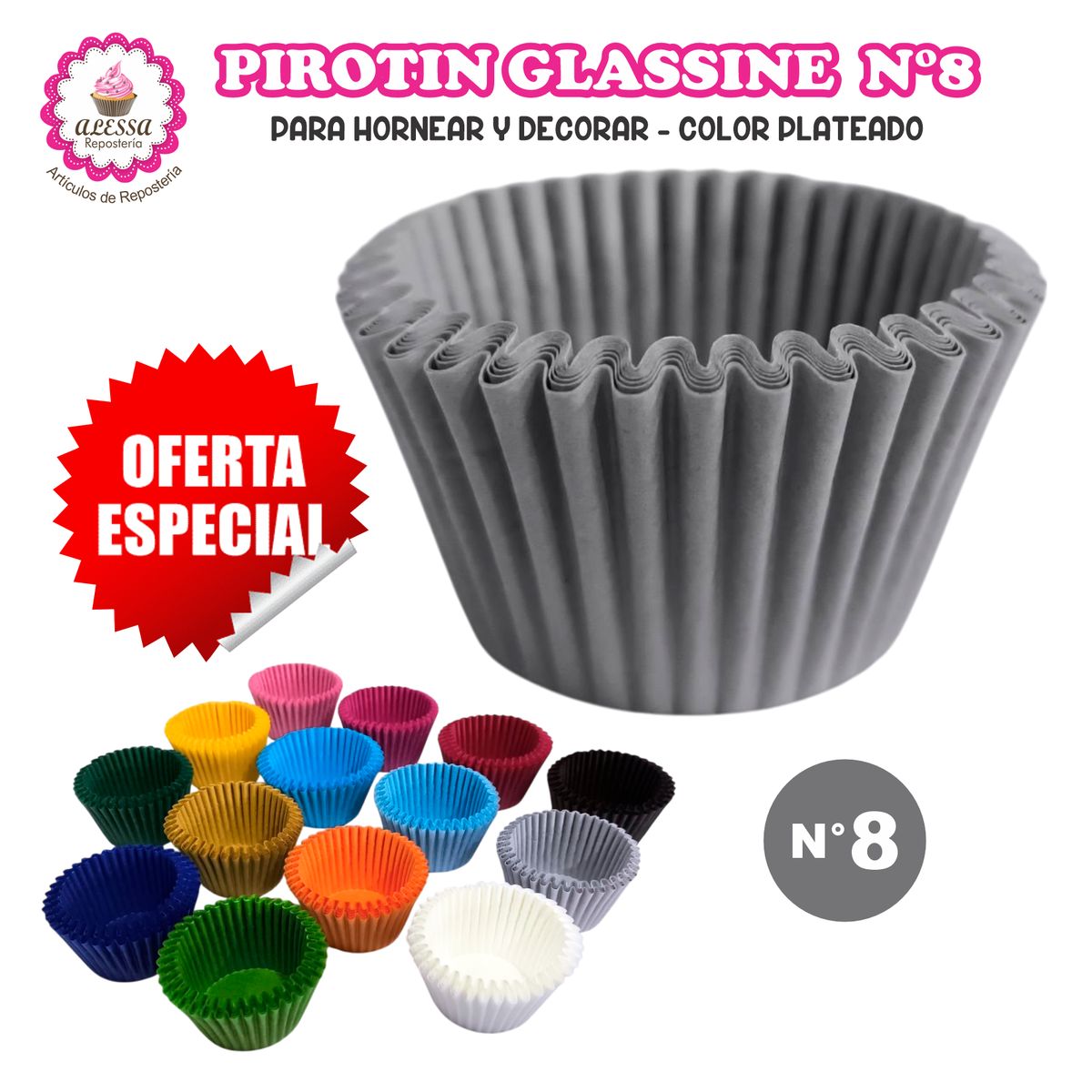 GENERICO - Pirotin a la Grasa Horneable Plateado N°8 Repostería 1000 unidades