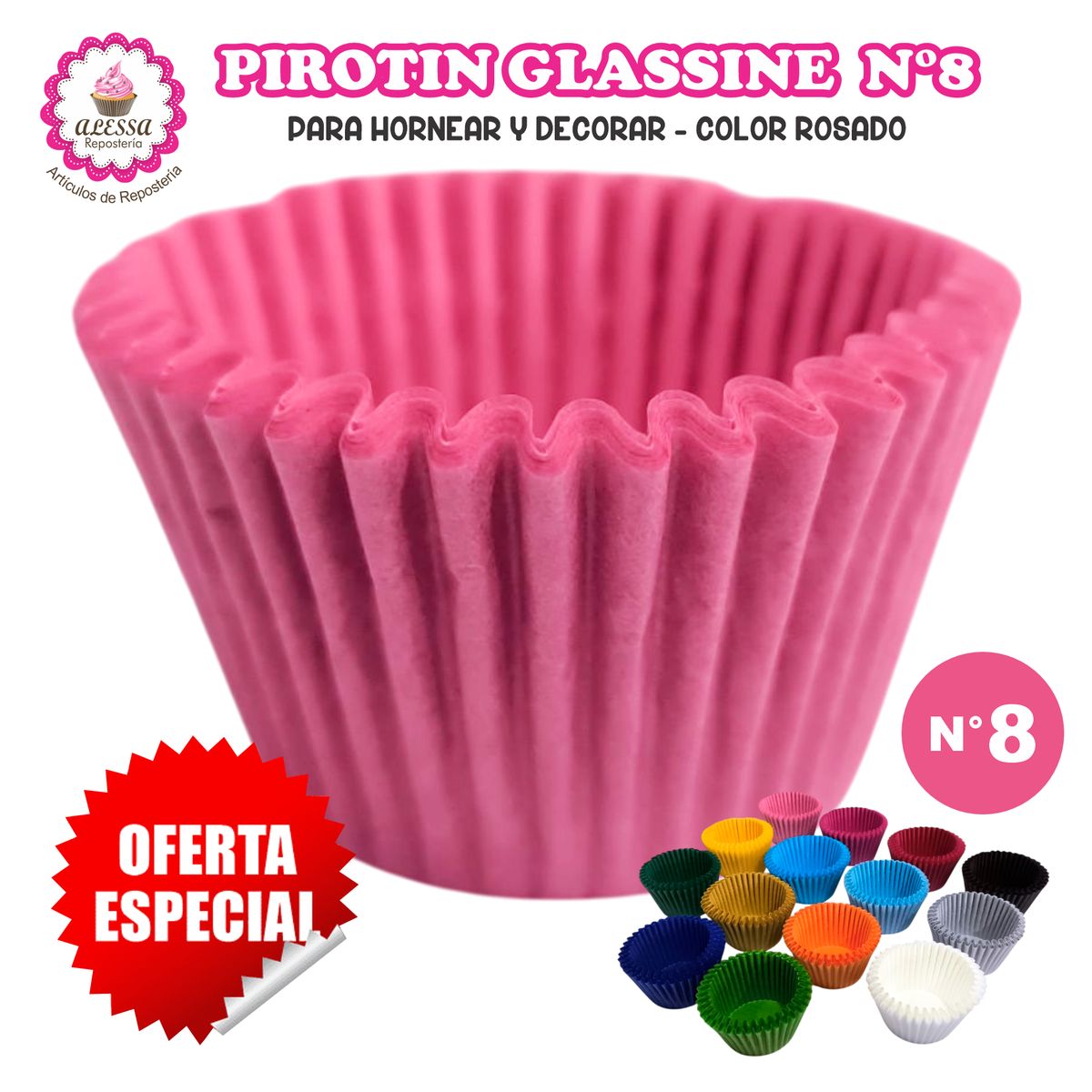 GENERICO - Pirotin a la Grasa Horneable Rosado N°8 Repostería 1000 unidades