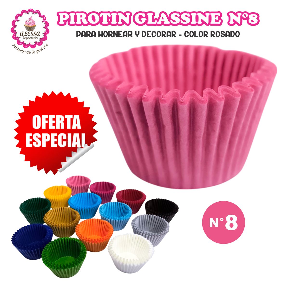 GENERICO - Pirotin a la Grasa Horneable Rosado N°8 Repostería 1000 unidades