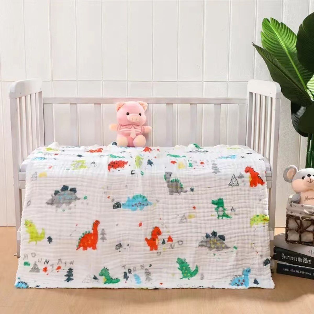 GENERICO - Manta Muselina para Bebé 6 Capas 100% algodón - Dinosaurio