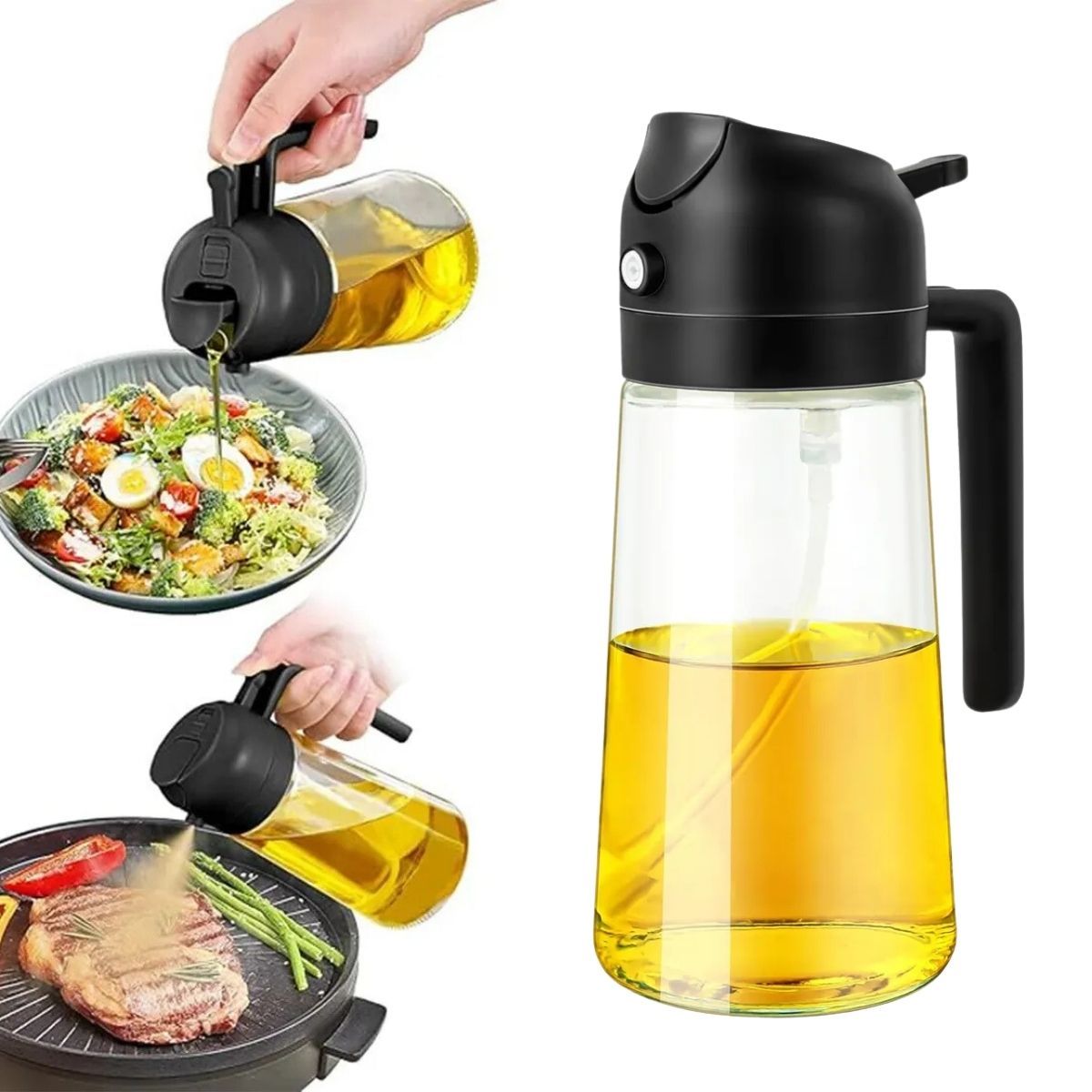 HOGARMAS - Pulverizador y Dispensador de Aceite 2 en 1  Negro Spray Aceitero