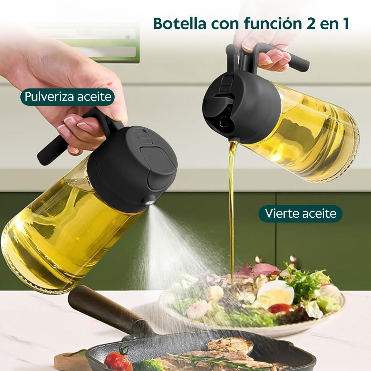 HOGARMAS - Pulverizador y Dispensador de Aceite 2 en 1  Negro Spray Aceitero