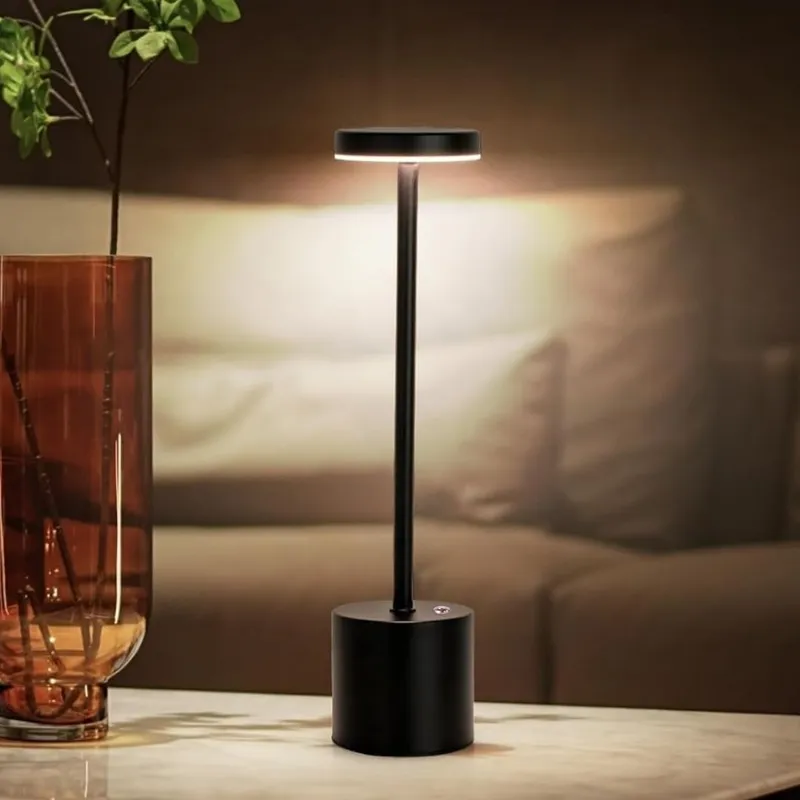 HOGARMAS - Lámpara LED de Mesa YORK Negra Inalámbrica Portátil