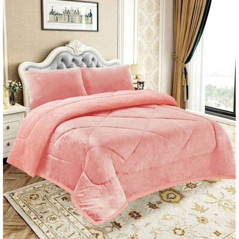 GENERICO - EDREDON PIEL DE ANGEL CON SHERPA  3 PIEZAS PALO ROSA