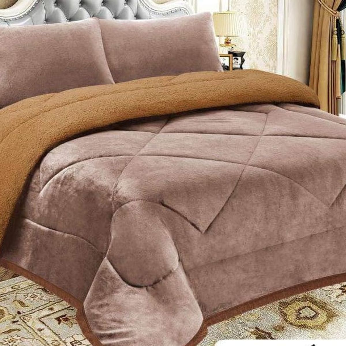 GENERICO - EDREDON PIEL DE ANGEL CON SHERPA  3 PIEZAS BEIGE