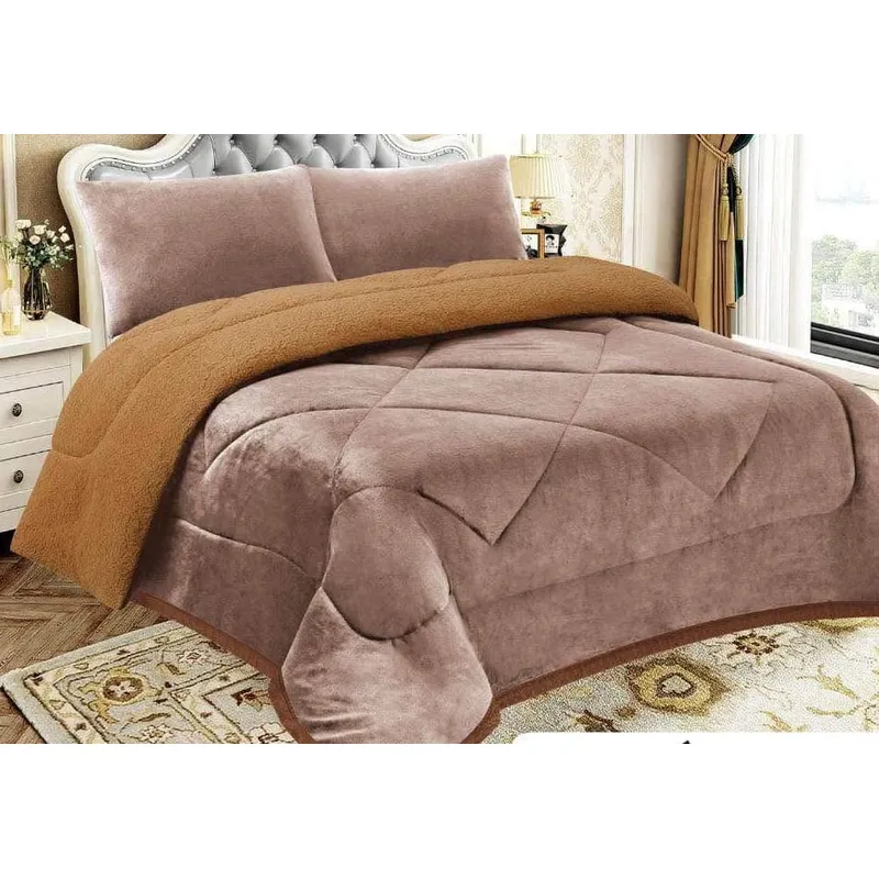 GENERICO - EDREDON PIEL DE ANGEL CON SHERPA  3 PIEZAS BEIGE