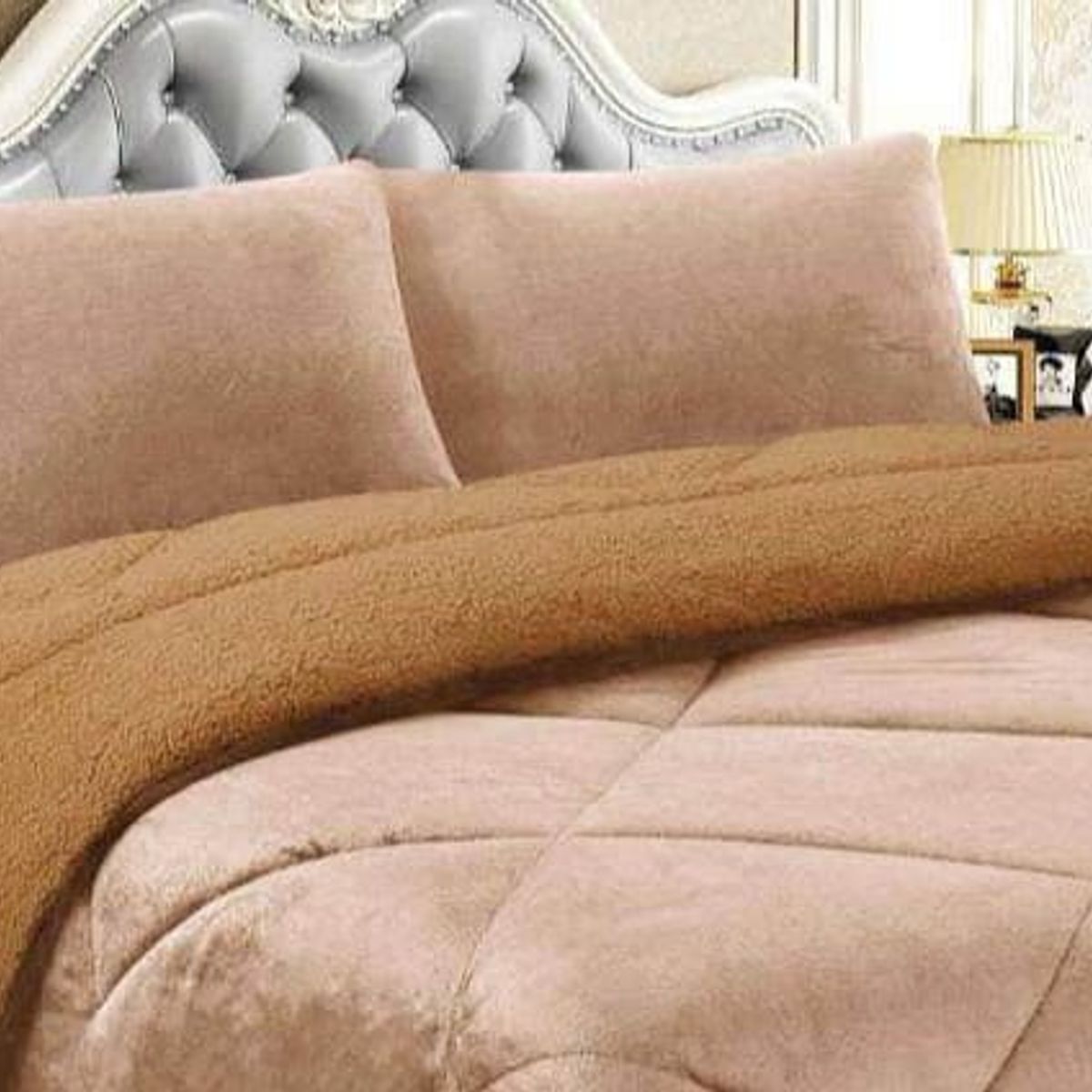 GENERICO - EDREDON PIEL DE ANGEL CON SHERPA  3 PIEZAS BEIGE