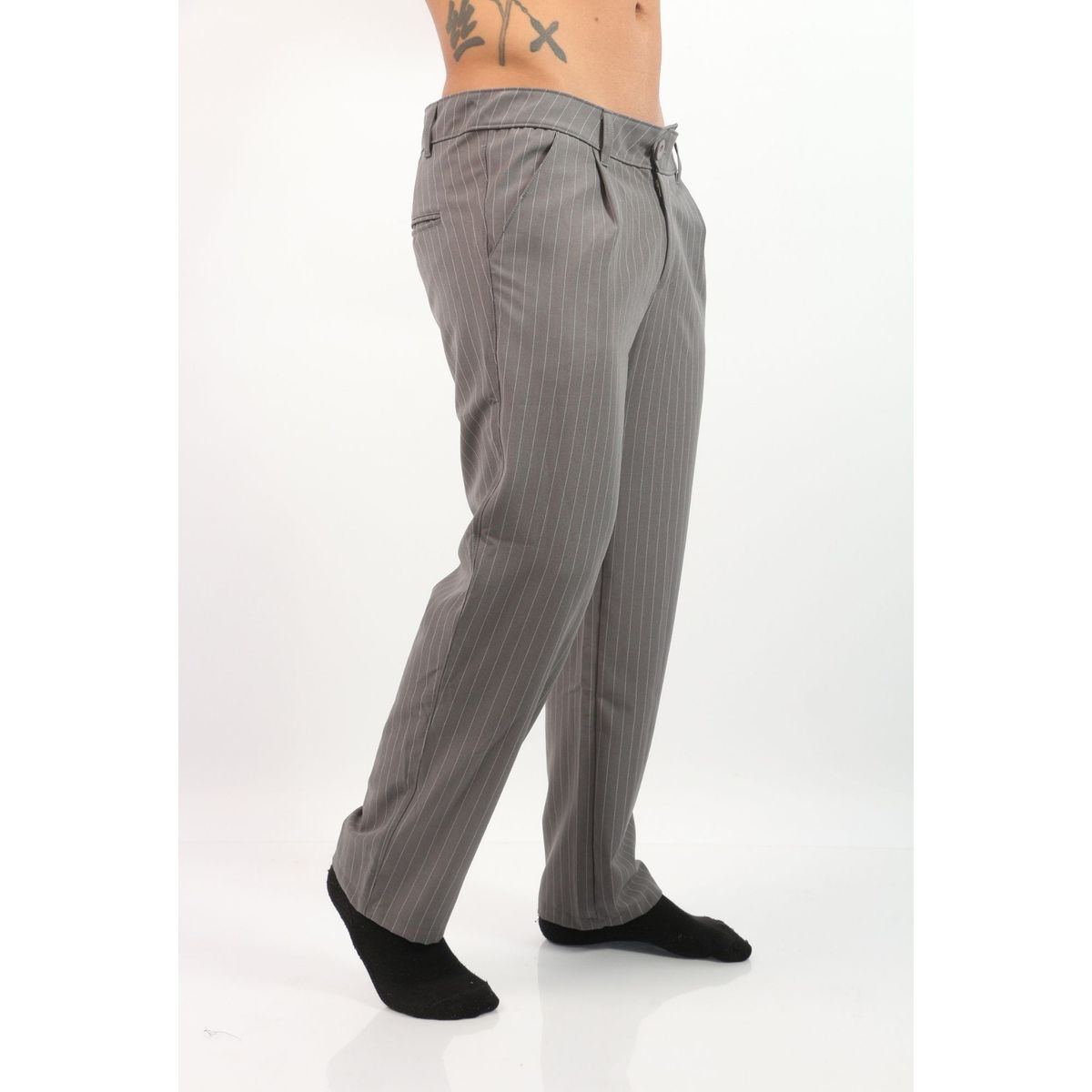 J JERAOUS - PANTALOM JERAOUS MILANO RECTO RAYAS PAOLO Plateado Oscuro