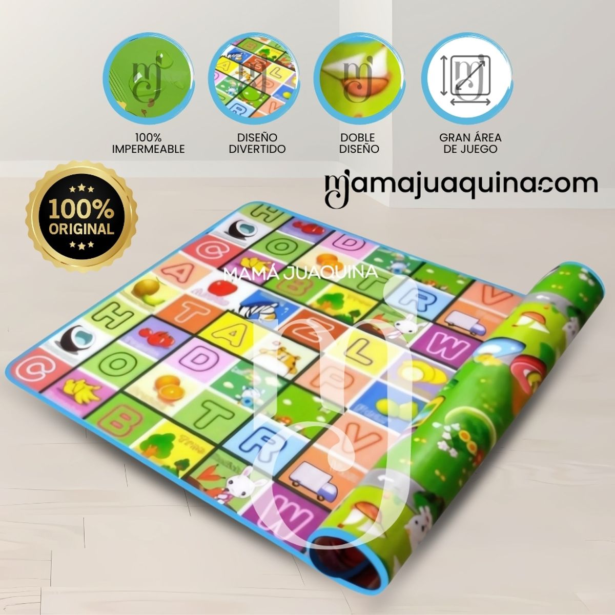 BABY - Alfombra Impermeable Reversible «LITTLE ABC» Green