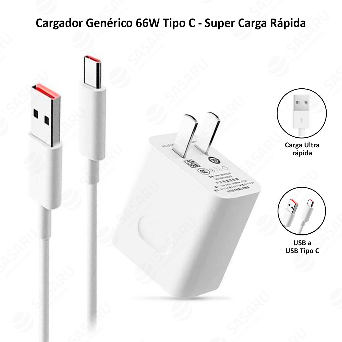 GENERICO - Cargador Huawei 66W Tipo C Super Carga Rápida