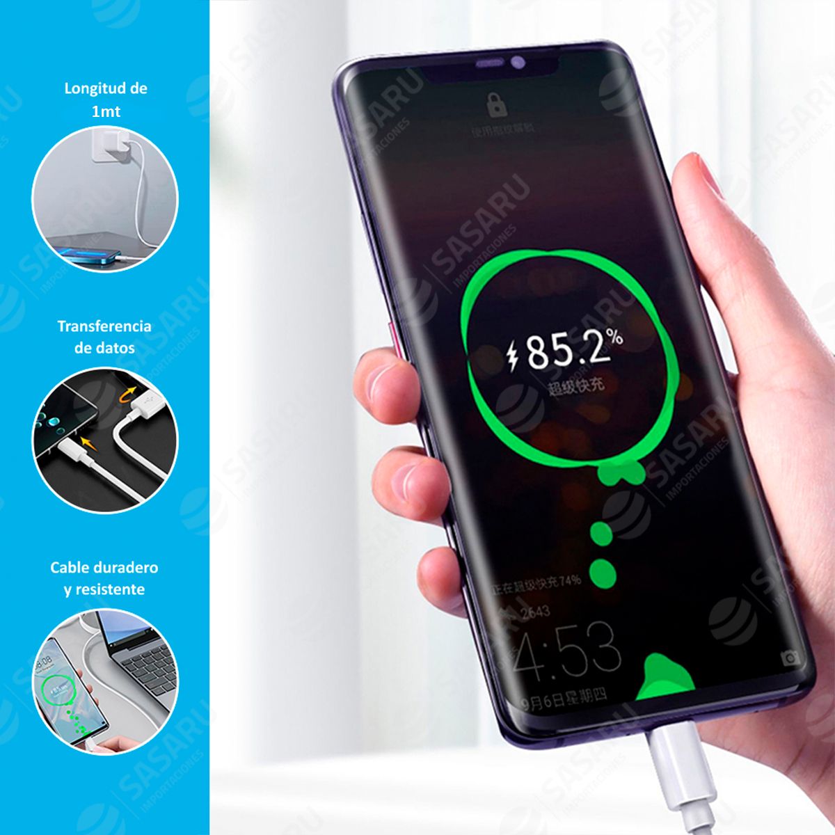 GENERICO - Cargador Huawei 66W Tipo C Super Carga Rápida