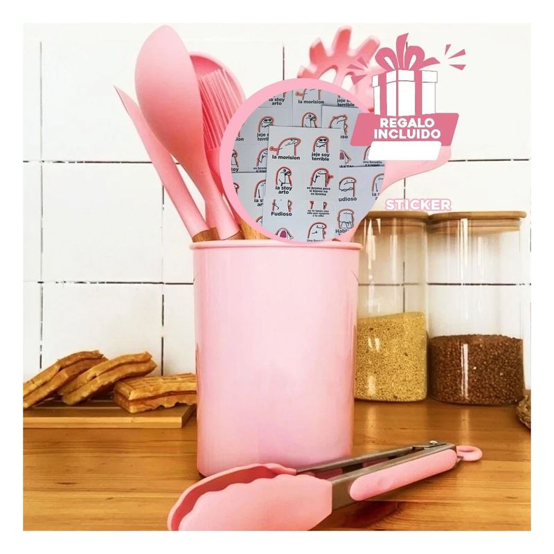 GENERICO - Set11 Cucharones Antiadherente Rosado Y+Regalo Agendita