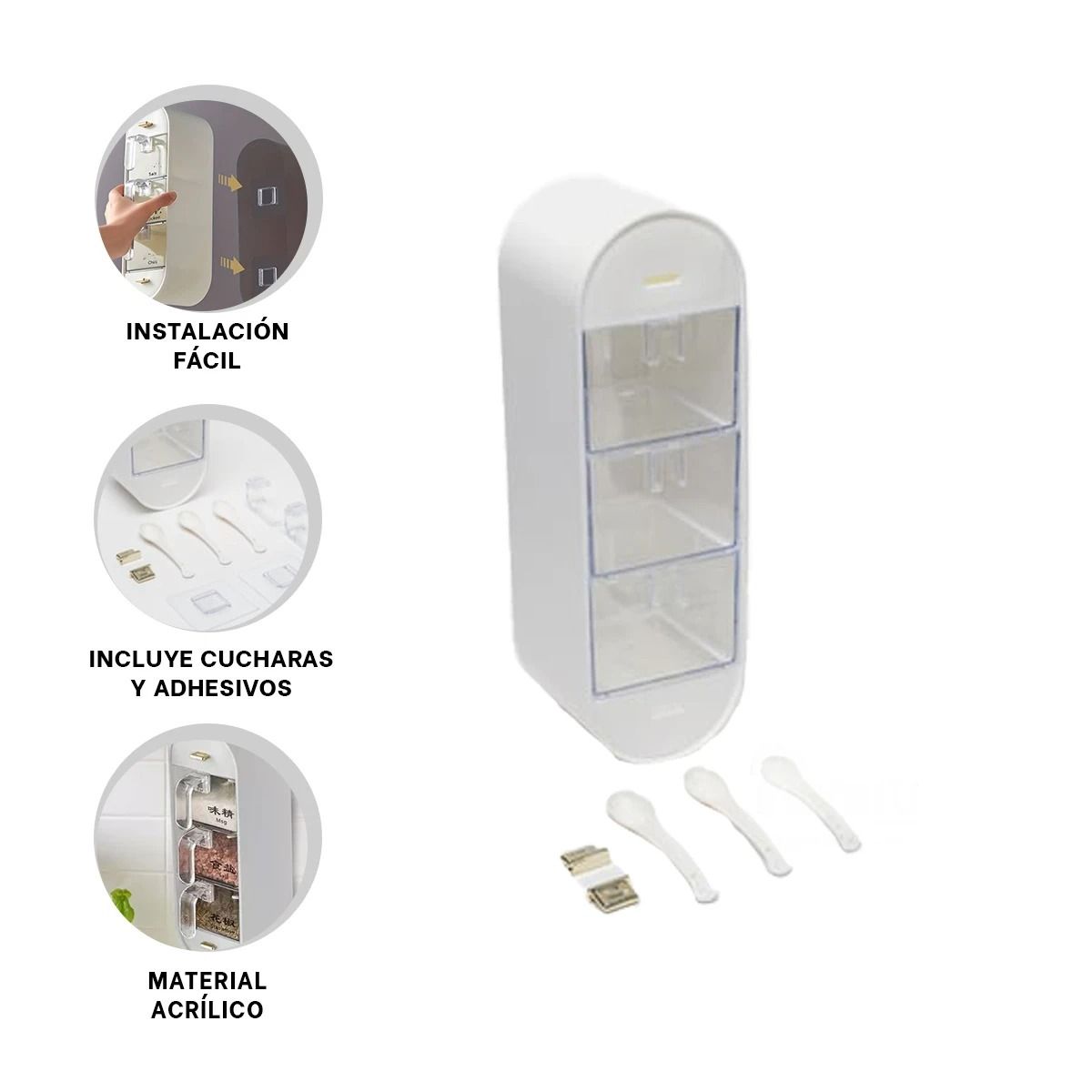 GENERICO - Organizador Util de Condimentos Empotrable en Color Blanco