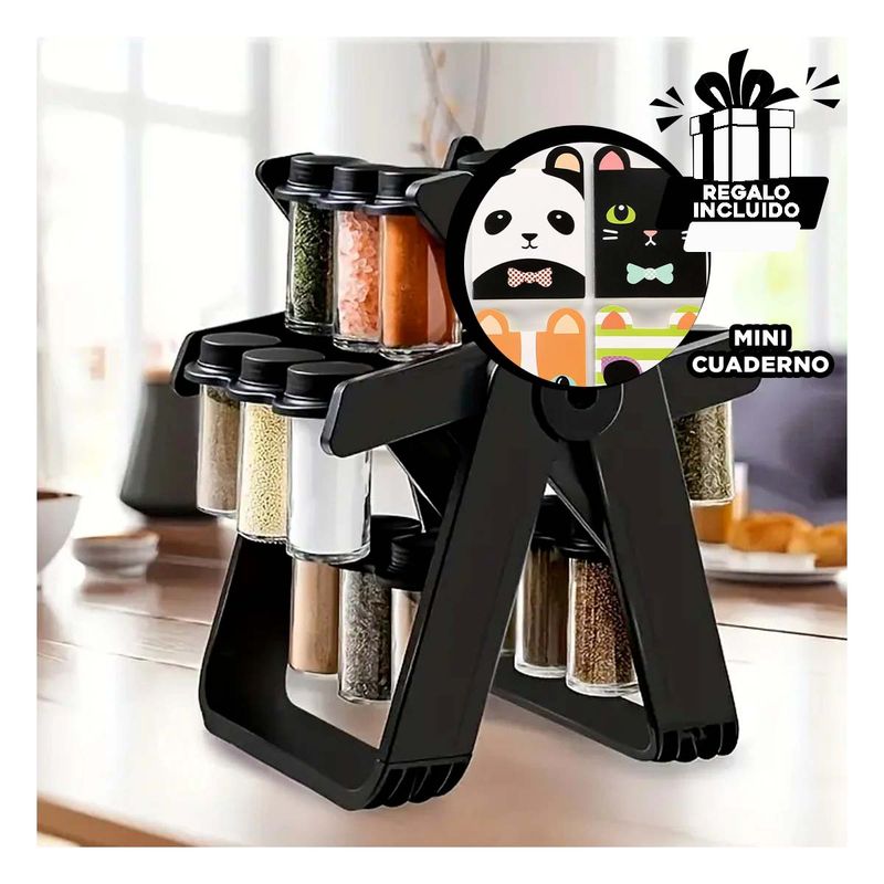 GENERICO - Organizador de Especias Practico de Negro Y+Regalo Agendita