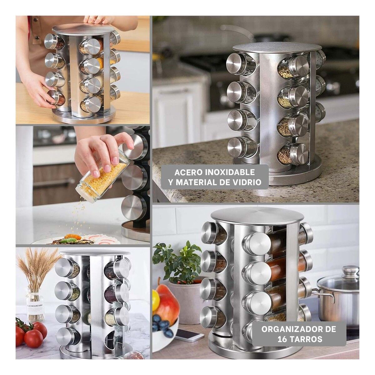 GENERICO - Pack4 Condimentero de 16 Frascos Circular Y+Regalo Agendita