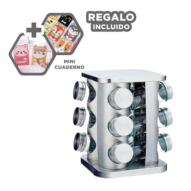 GENERICO - Pack6 Especiero de Base Giratorio en Gris Y+Regalo Agendita