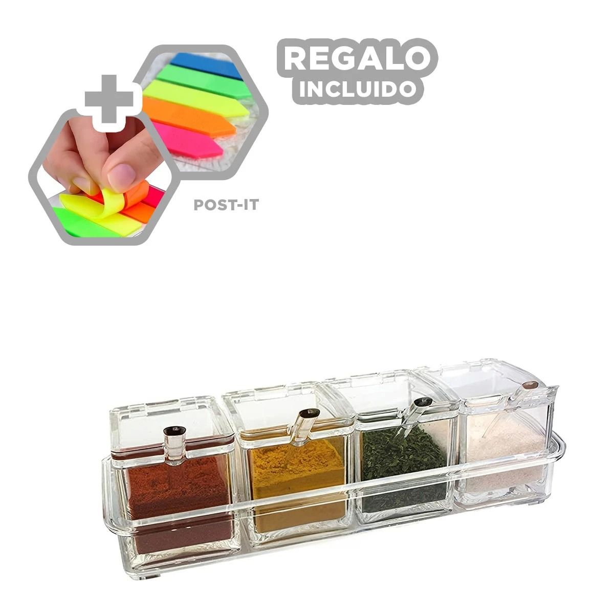 GENERICO - Organizador Practico de Especias 4pza Y+Post-it Adhesivos