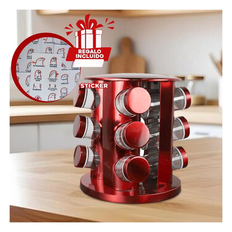 RYBIU IMPORT - Condimentero Practico de Cocina en Rojo Y+Regalo Stickers