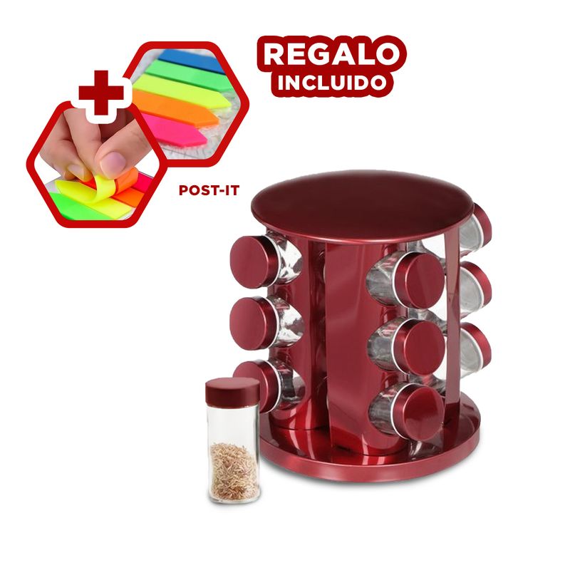 GENERICO - Especiero Giratorio de 12 Envases Rojo Y+Post-it Adhesivos