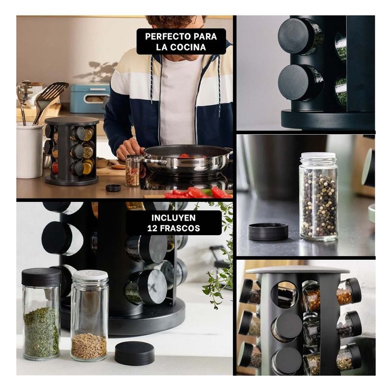 RYBIU IMPORT - Condimentero Giratorio Circular para Frascos de Color Negro