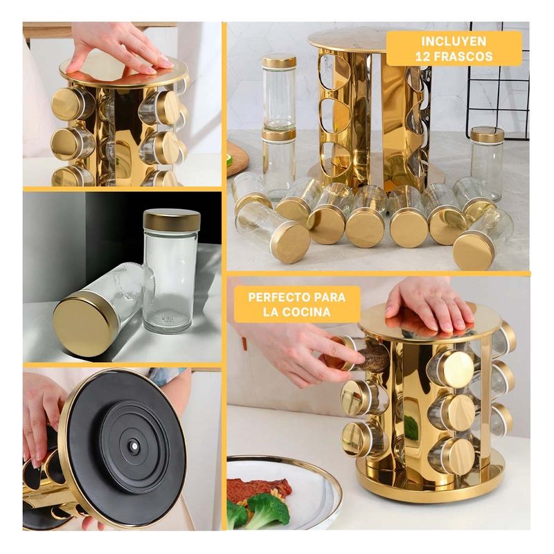RYBIU IMPORT - Condimentero Giratorio Circular para Frascos en Dorado