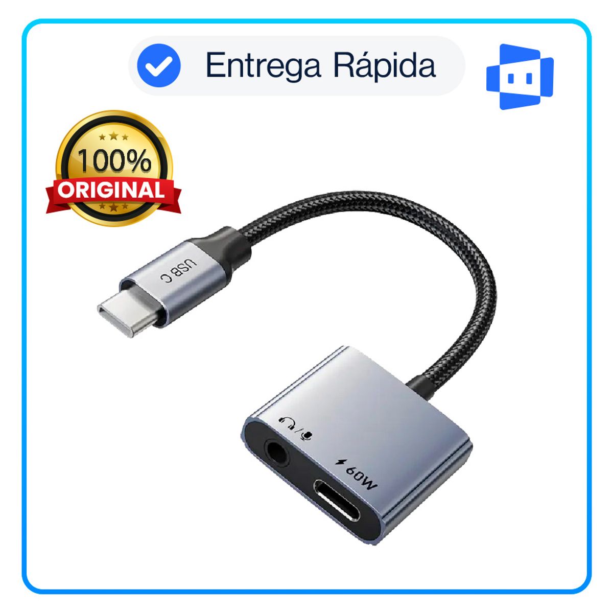 GENERICO - Adaptador USB-C macho a puerto de Audio 3.5 y PD de 60W CABLETIME CPA1G