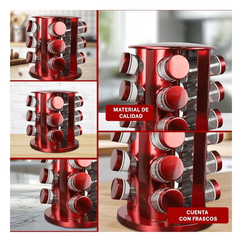 GENERICO - Condimentero Giratorio Redondo de 12 Vasos en Rojo