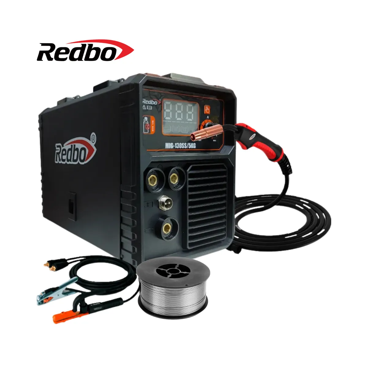 REDBO - SOLDADORA INVERTER MIG-130SS DE 5kg  + ½ DE ALAMBRE FLUX