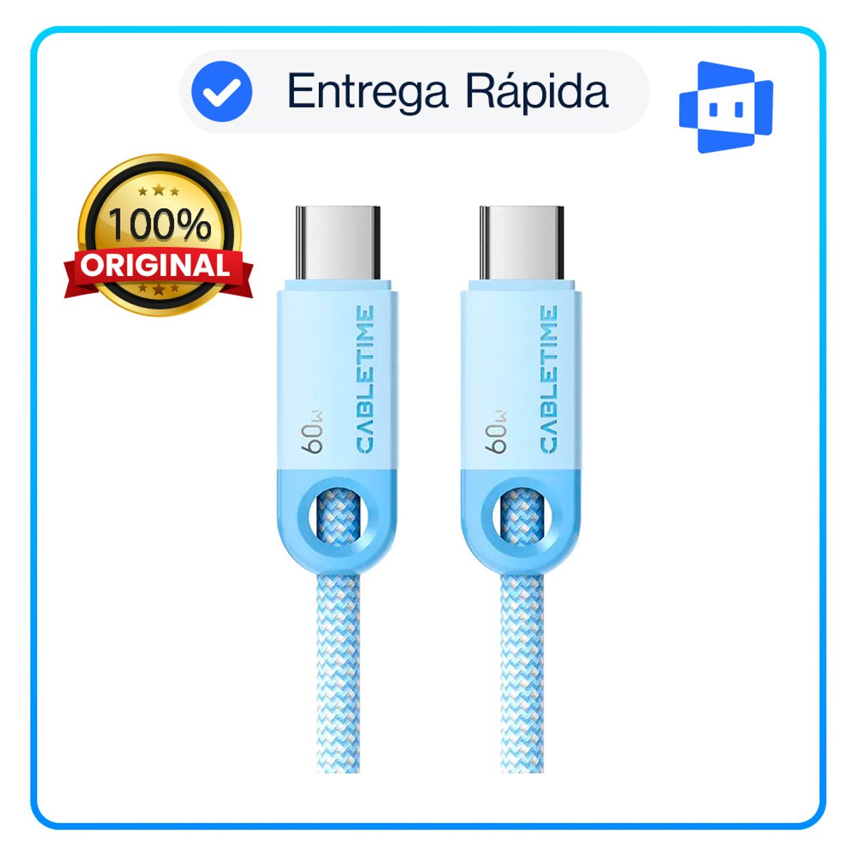 GENERICO - Cable USB-C Trenzado 60W de 2M Celeste CABLETIME CUP3L