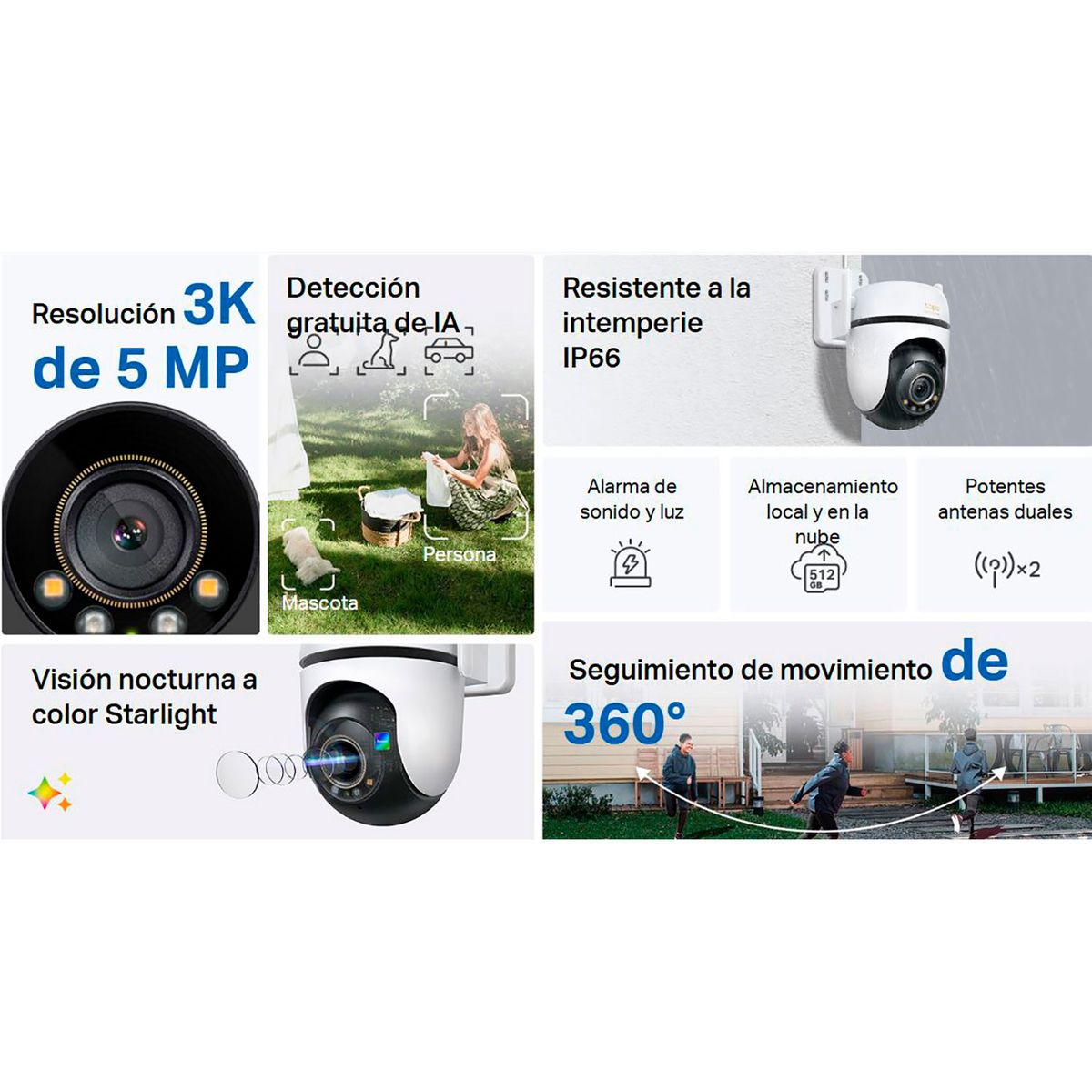 TP LINK - Cámara Vigilancia Tapo C530WS 3K Tp-Link Wi-fi Audio 2vías Vision Starlight