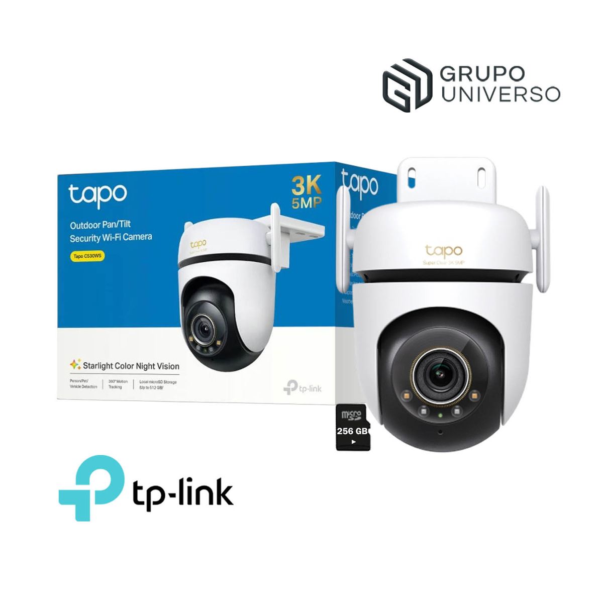 TP LINK - Cámara Vigilancia Tapo C530WS 3K Tp-Link Wi-fi Audio 2 vías Noche Color SD 256GB