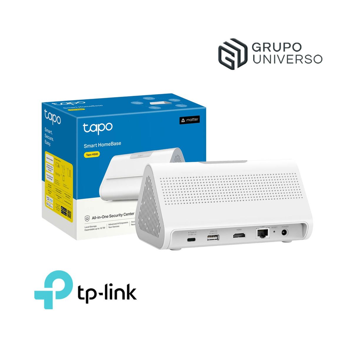 TP LINK - Hub Inteligente Tapo H500 Tp-Link para 16 cámaras 64 sensores Memoria eMMC16GB
