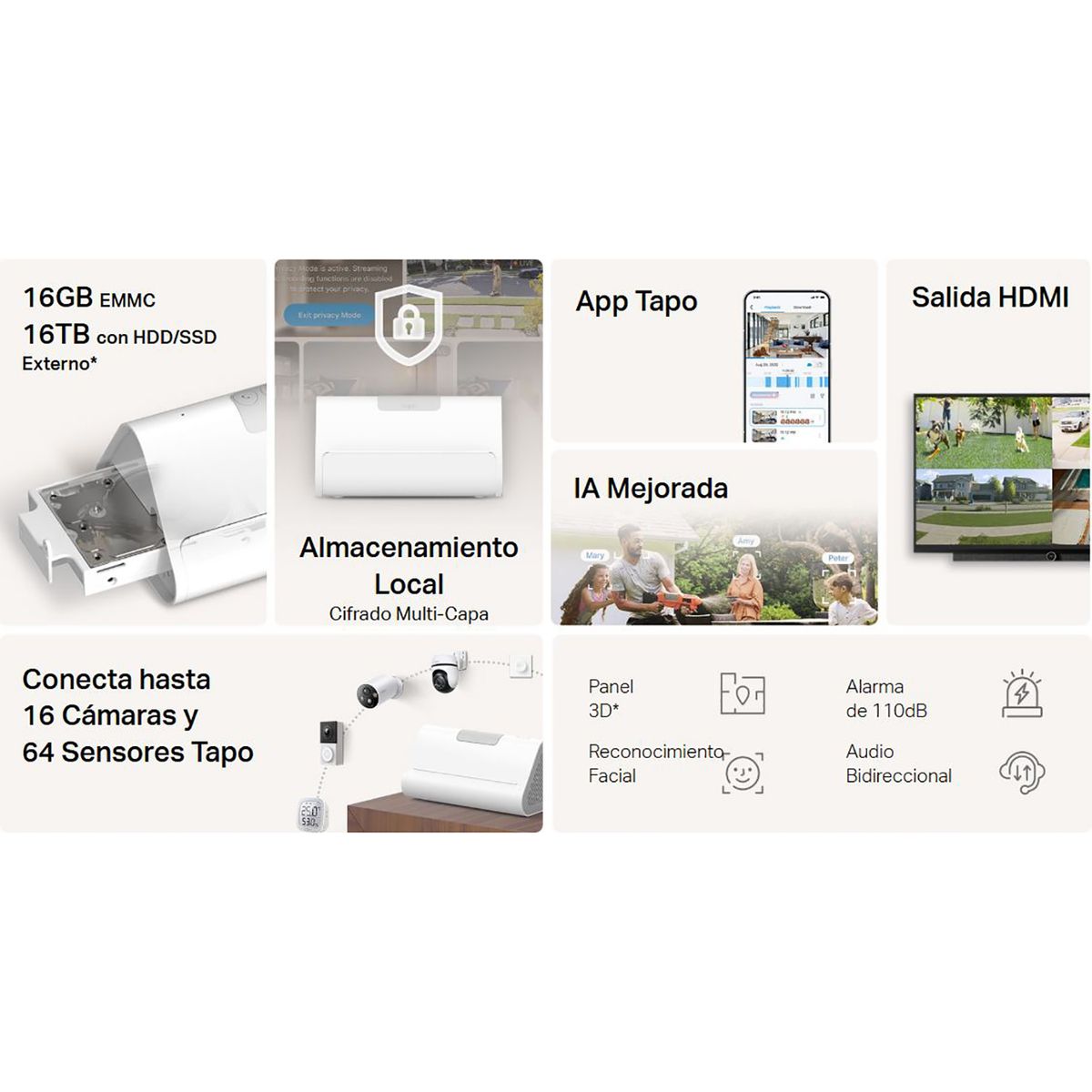 TP LINK - Hub Inteligente Tapo H500 Tp-Link para 16 cámaras 64 sensores Memoria eMMC16GB