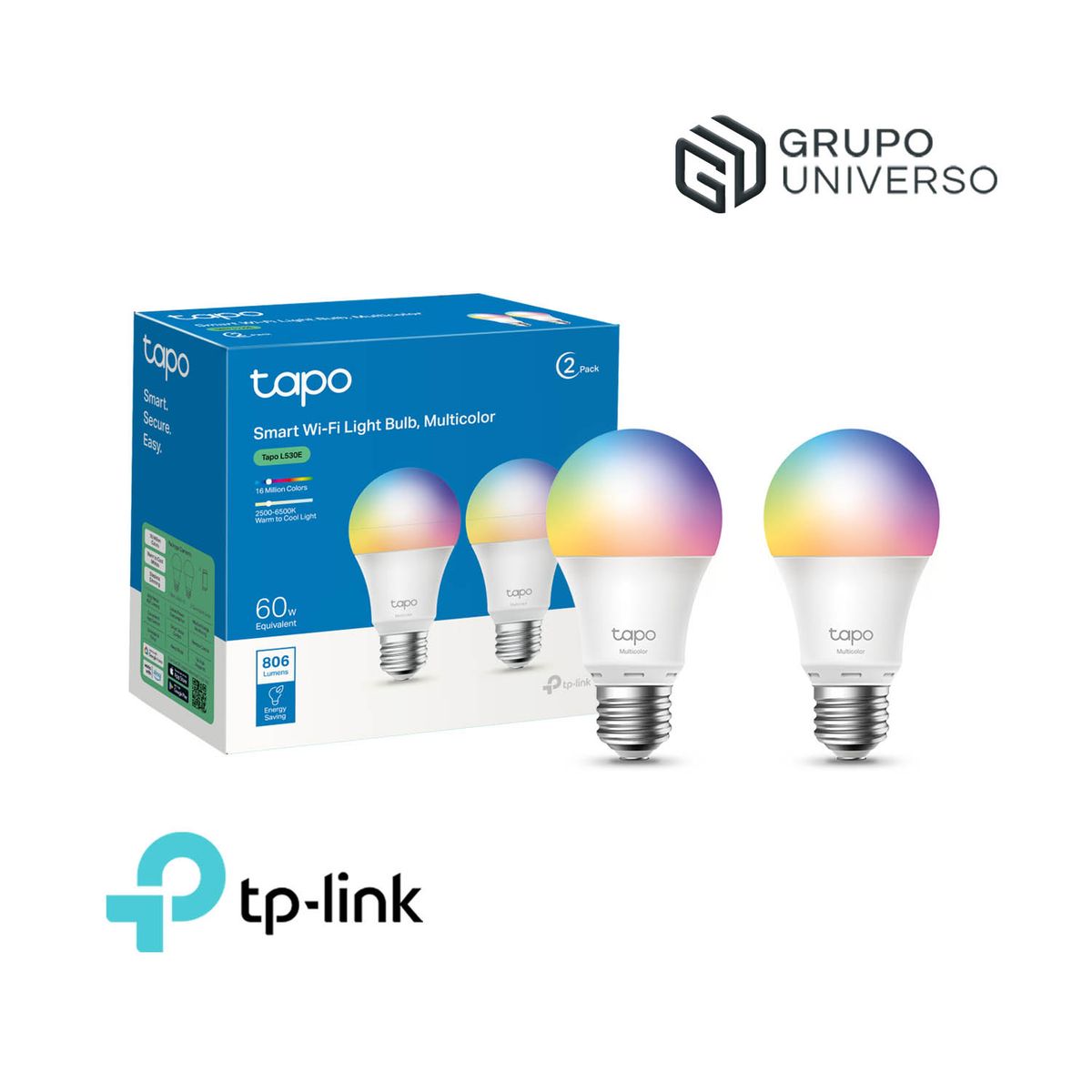 TP LINK - Foco Led Tapo L530E2packMulticolor Control por Voz Brillo Regulable