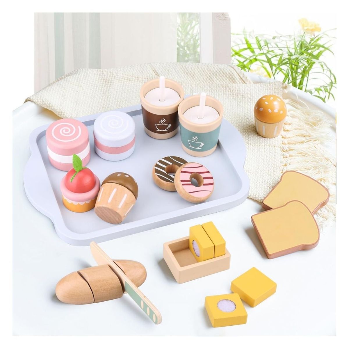 GENERICO - Set Desayuno Donas y Pasteles de Madera para Niños