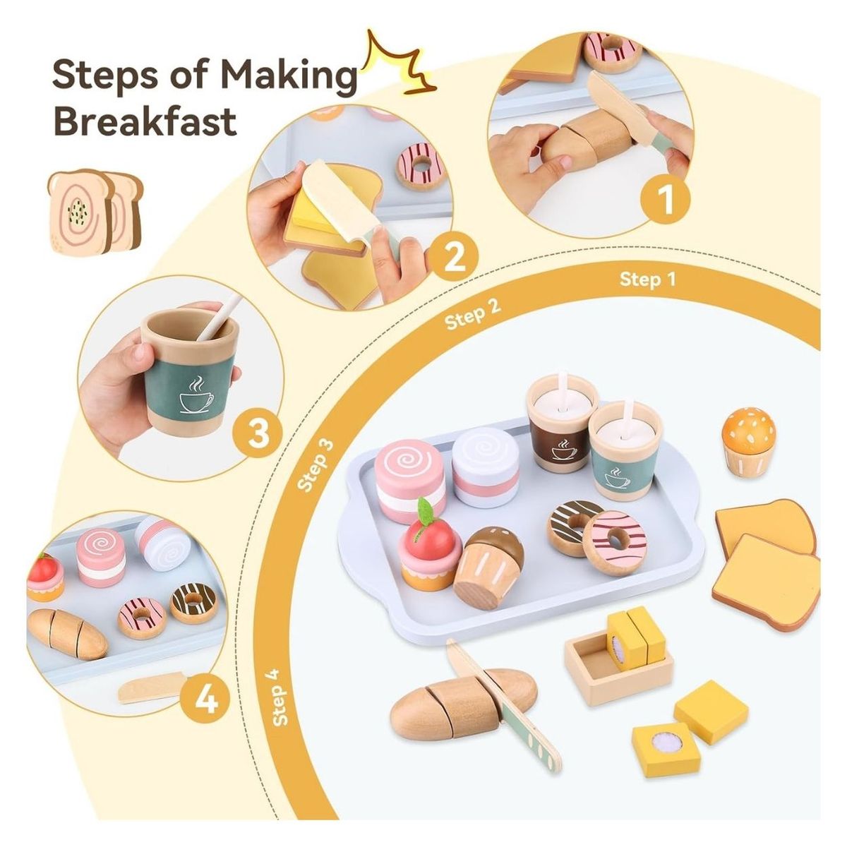 GENERICO - Set Desayuno Donas y Pasteles de Madera para Niños
