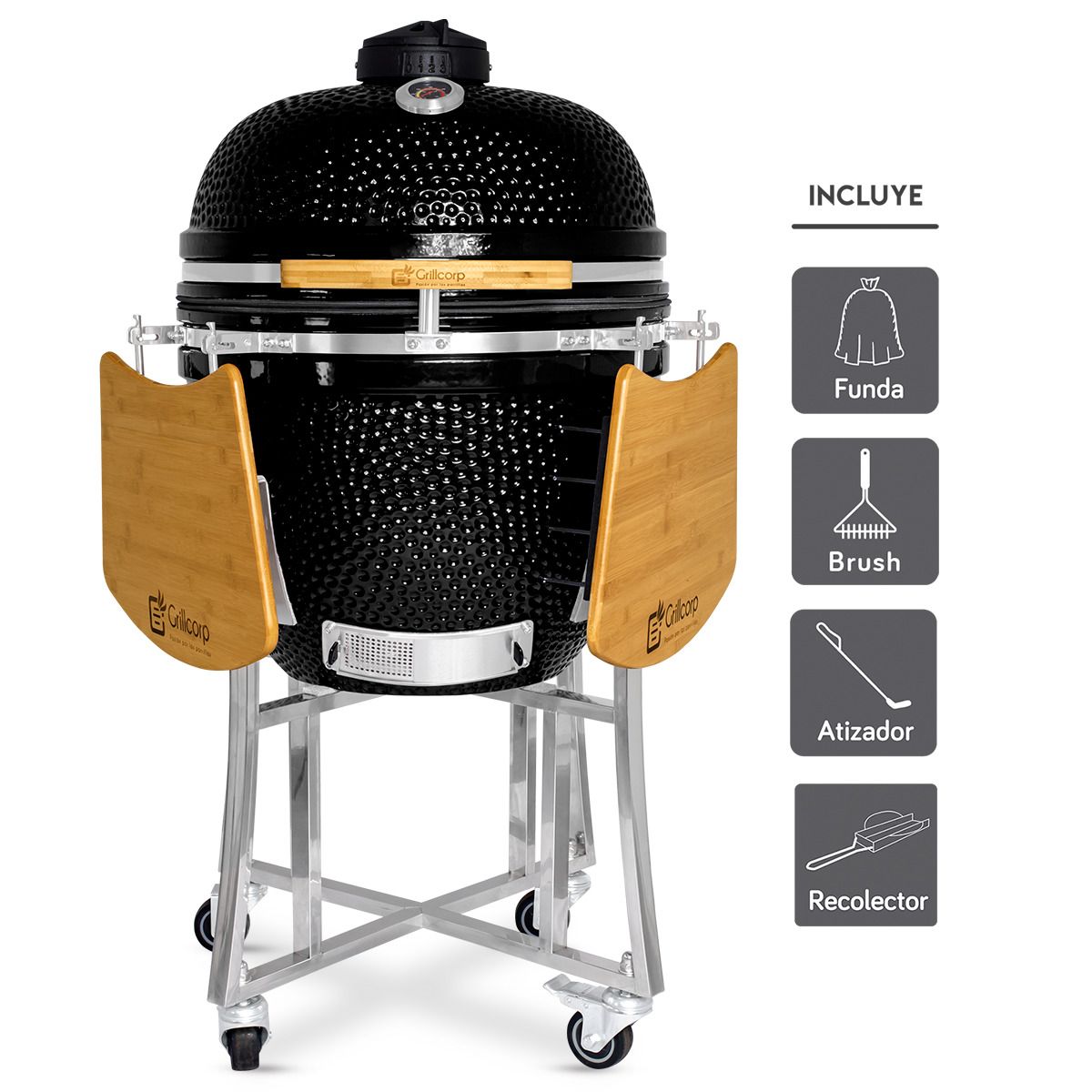 GRILLCORP - Kamado Granada 23 Negro con accesorios