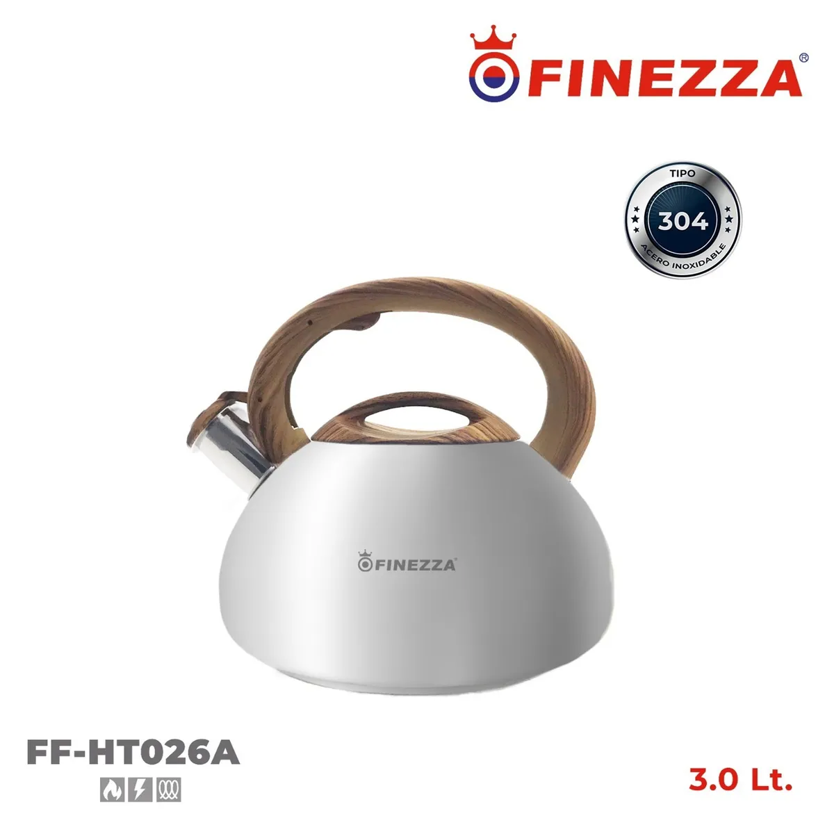 FINEZZA - Tetera de Acero Inox Mango Beige de 3Lt FF-HT026A