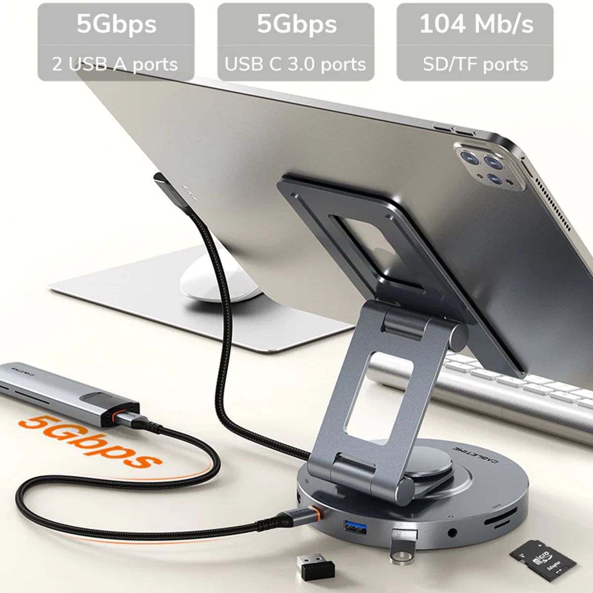 GENERICO - Soporte Hub USB C 8 en 1 para iPad 4K 5 Gbps marca CABLETIME