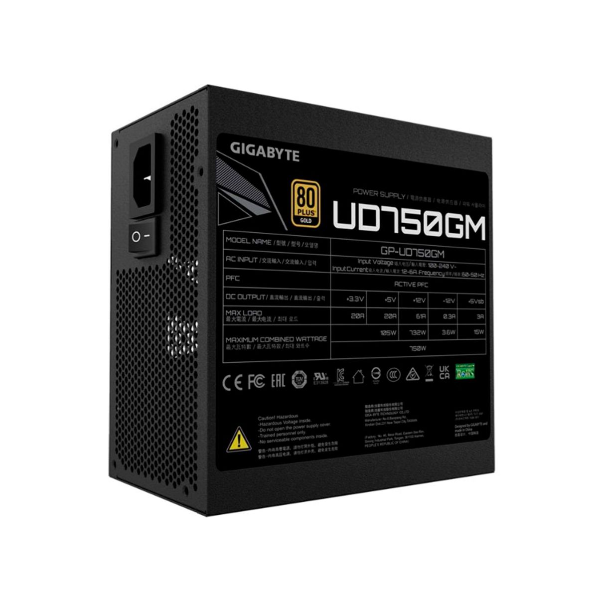 GIGABYTE - FUENTE DE ALIMENTACIÓN GIGABYTE 750W 80+ GOLD PN GP-UD750GM
