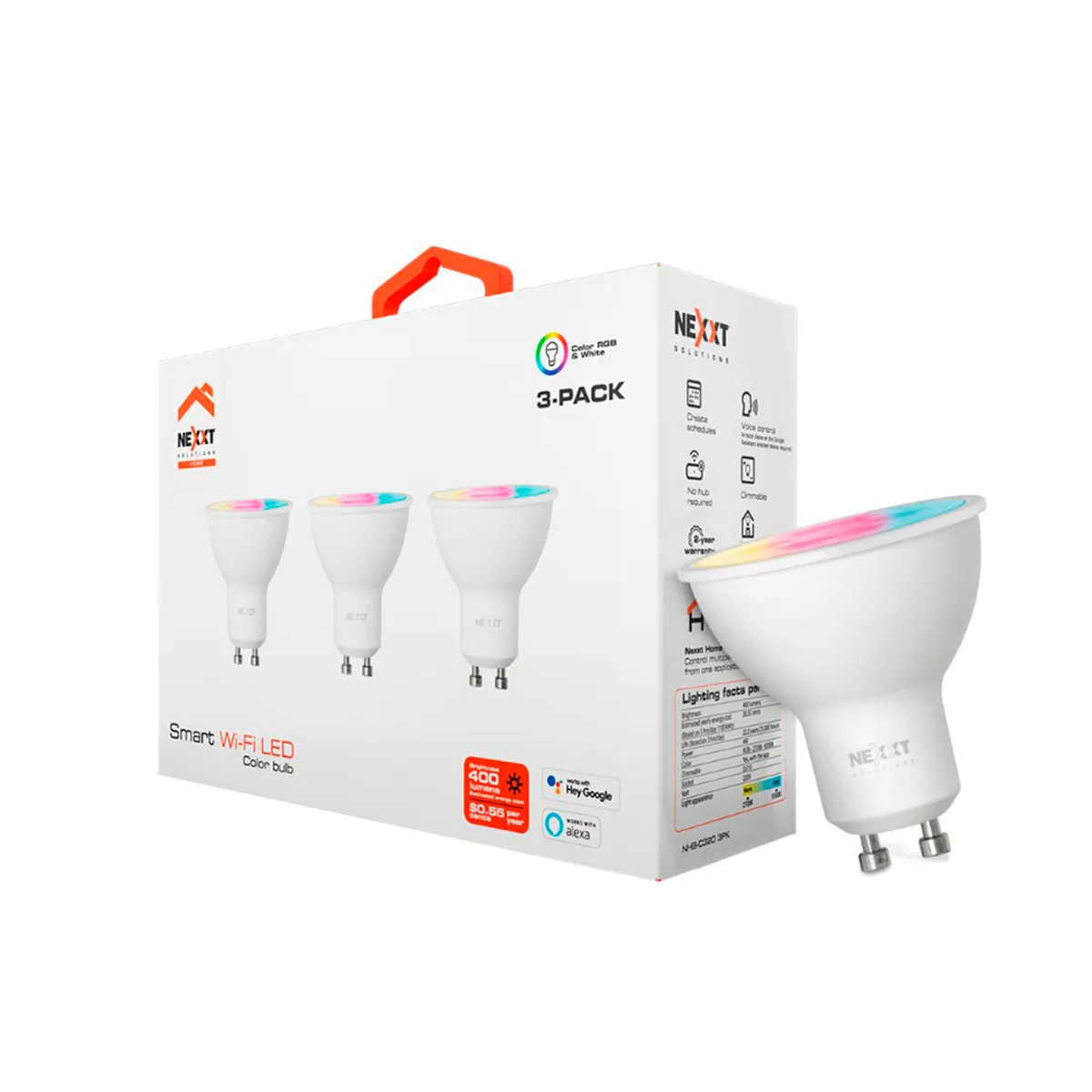 NEXXT SOLUTIONS - BOMBILLA LED NEXXT INTELIGENTE WI-FI 220V CONTROL DE VOZ SIRI Y ALEXA GU10 PN NHB-C320 3PK