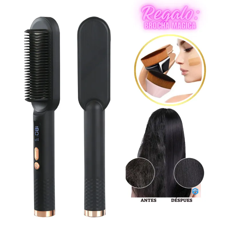 GENERICO - Nuevo Cepillo Plancha Alisador 2 en 1 + Regalo de Brocha Mágica