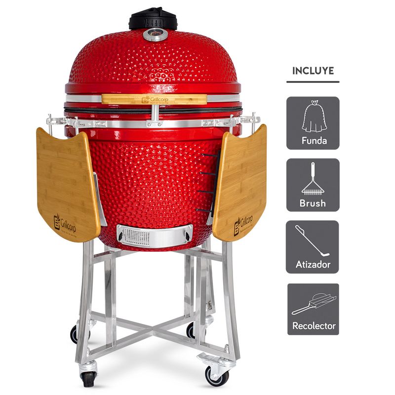 GRILLCORP - Kamado Granada 23 Rojo con accesorios