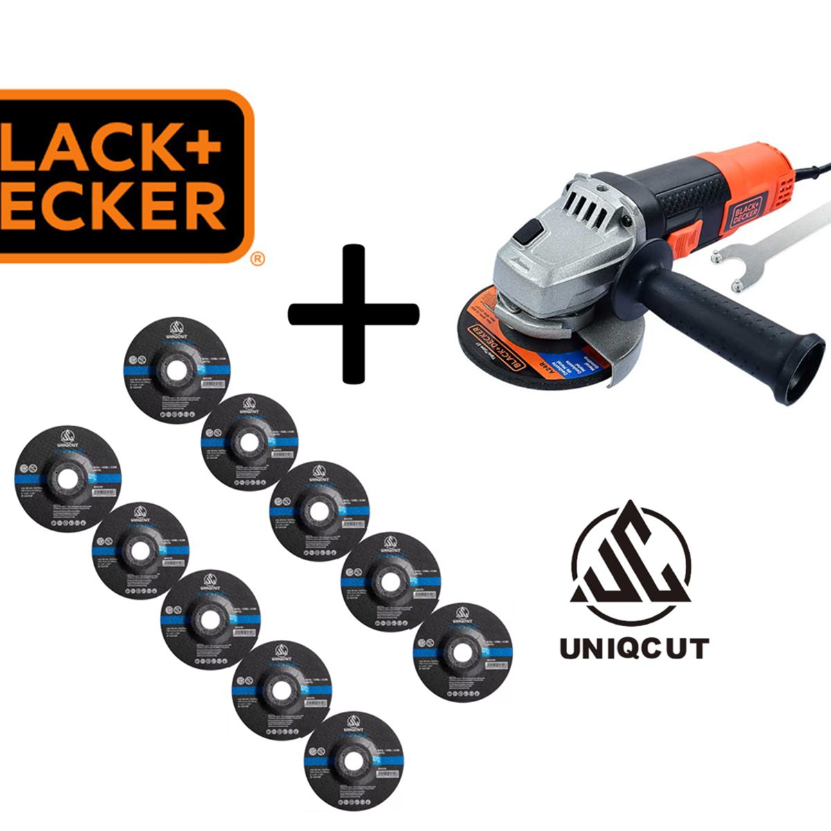 BLACK+DECKER - AMOLADORA ANGULAR 4-1/2" 820W + 10 DISCOS DE CORTE INOX 4 1/2" UNIQCUT