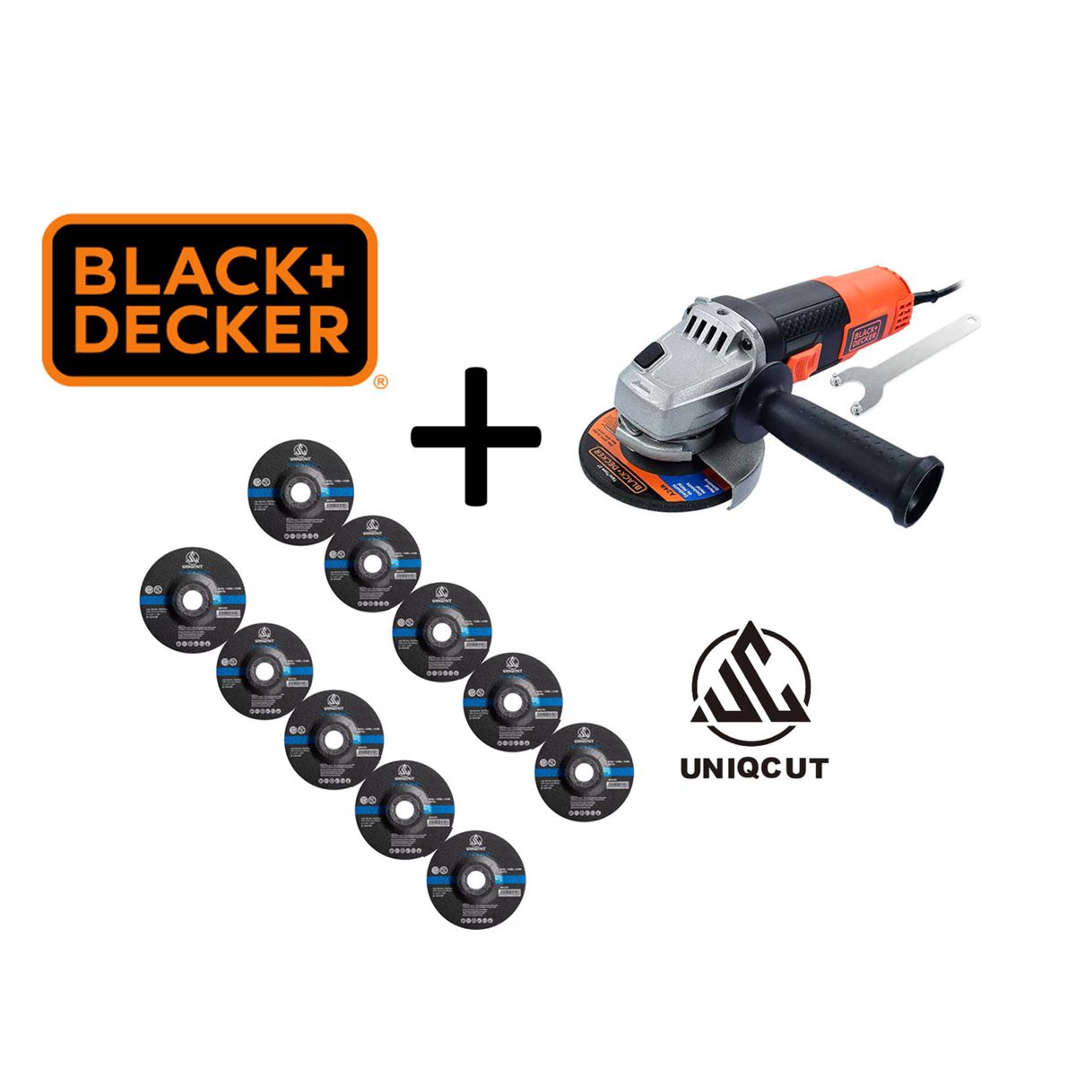 BLACK+DECKER - AMOLADORA ANGULAR 4-1/2" 820W + 10 DISCOS DE CORTE INOX 4 1/2" UNIQCUT