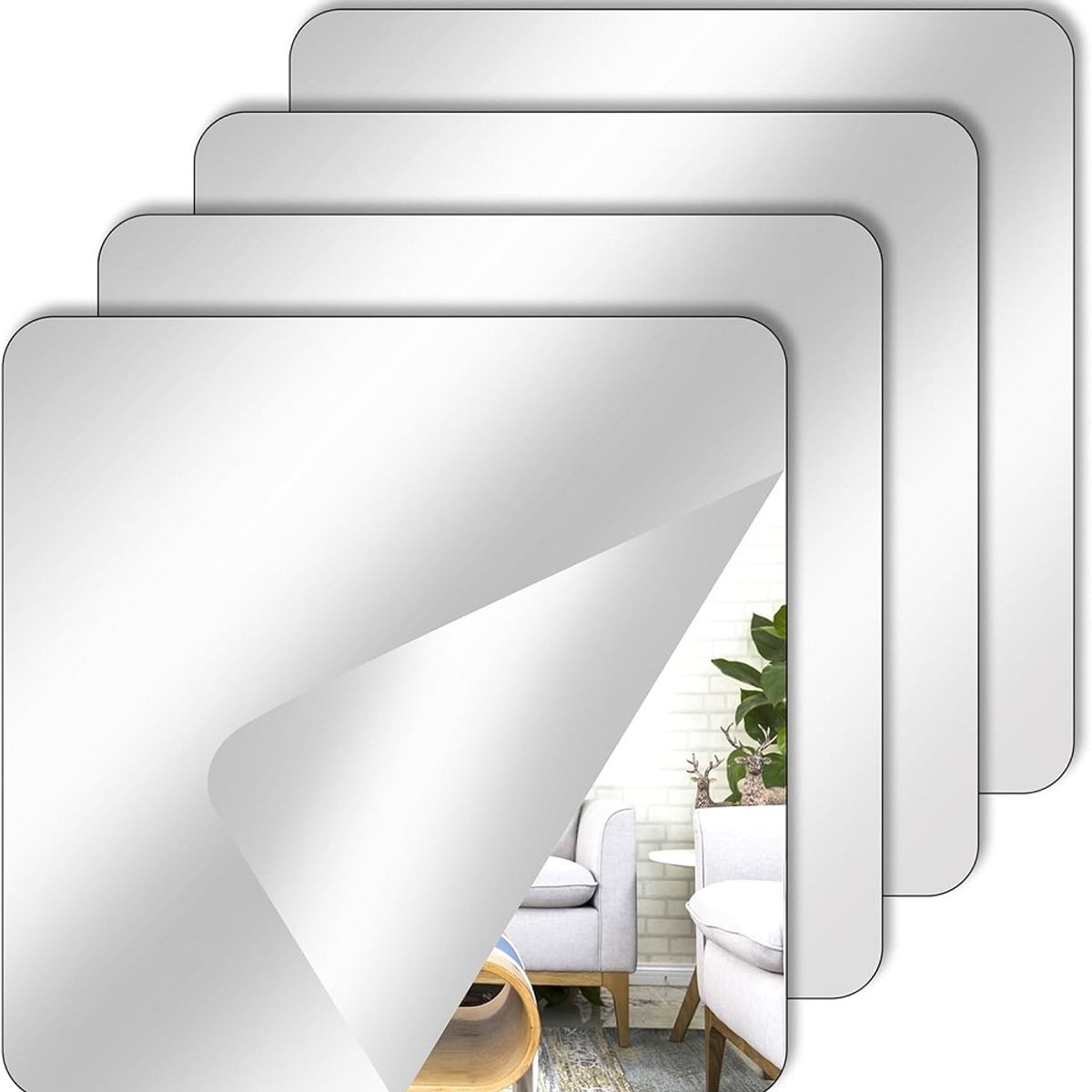 GENERICO - Espejo adhesivo de pared cuadrado 20cm x 20cm - Set de 12 und.