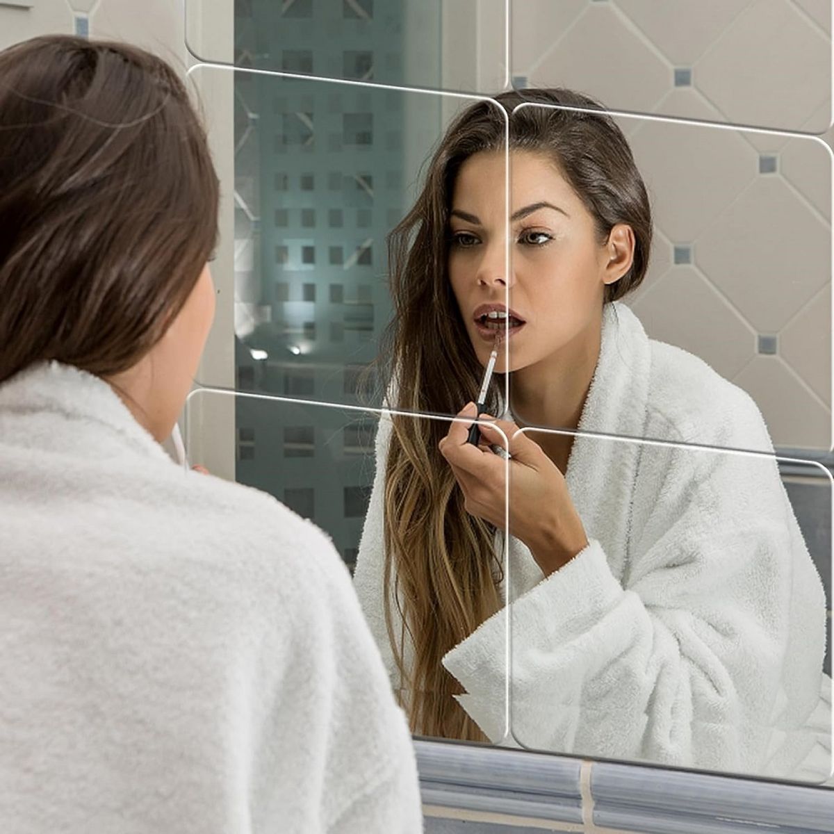 GENERICO - Espejo adhesivo de pared cuadrado 20cm x 20cm - Set de 12 und.